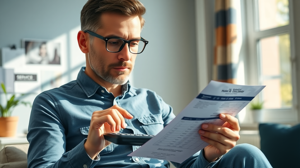 Homeowner with calculator reviewing house washing service estimate for South Charlotte NC, modern home office