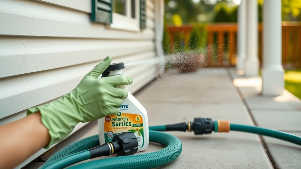 Closeup of safe, eco-friendly soft washing on South Charlotte home, with gentle spray and cleaning solutions visible