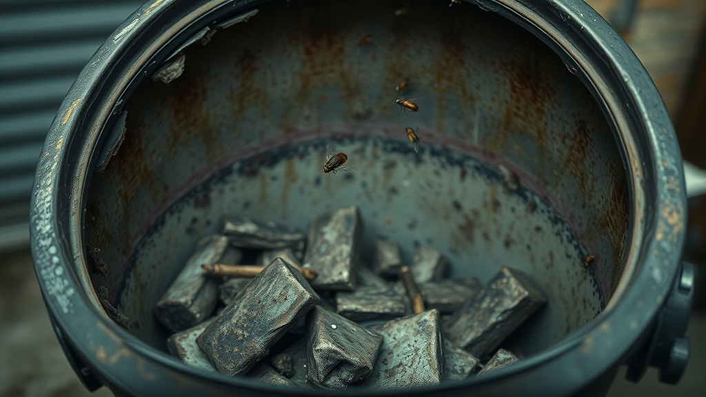 dirty trash bin interior flies residue bin cleaning process