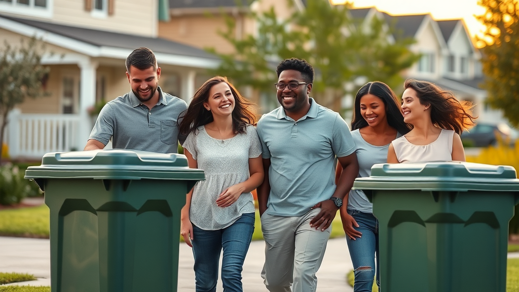 happy family clean trash bins south charlotte driveway curb appeal